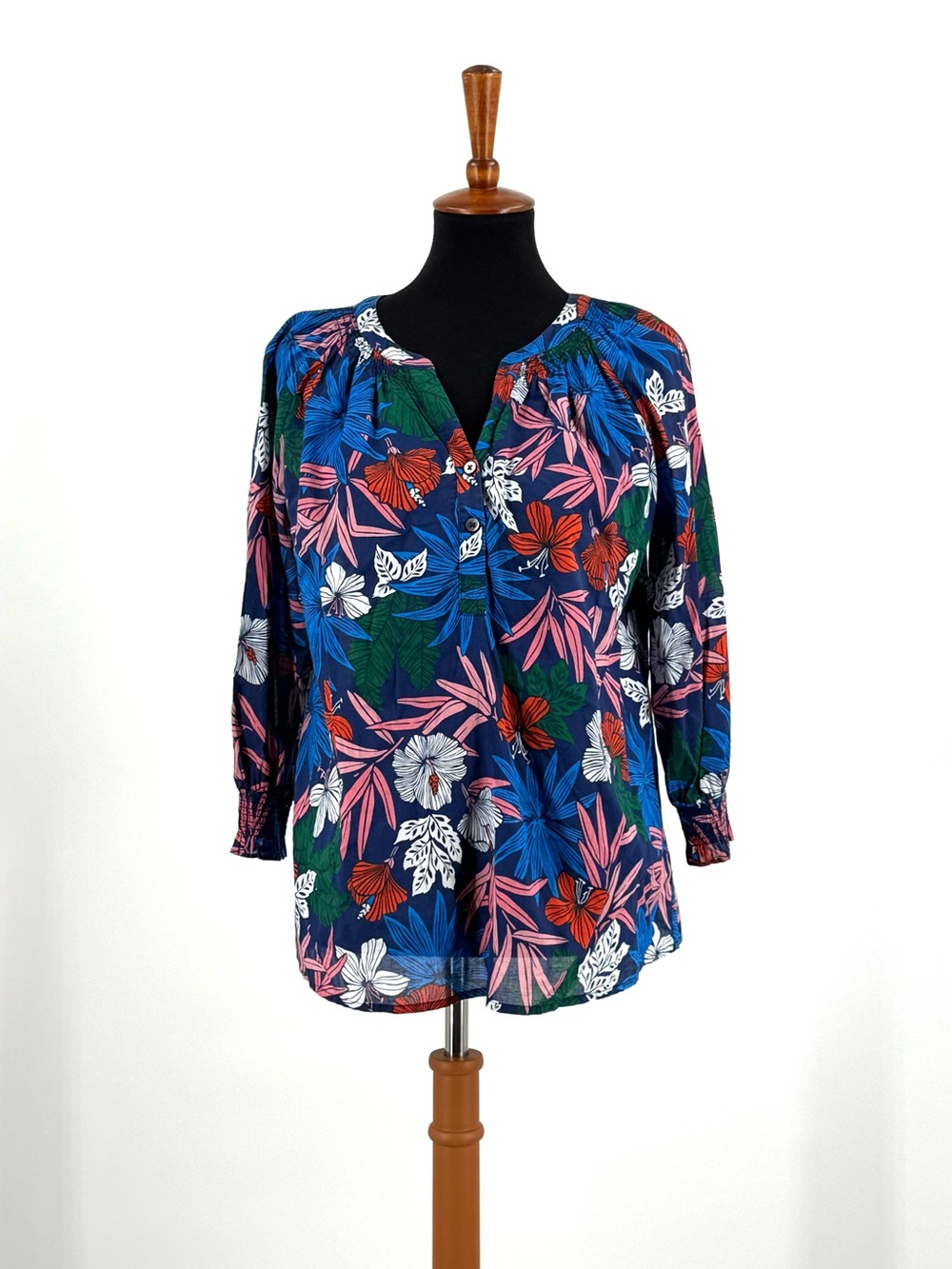 Tori Richard Vibrant Tropical Floral Peasant Blouse Size M
